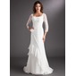 A-Line/Princess Square Neckline Sweep Train Chiffon Lace Holiday Dress With Ruffle Beading (020016837) A-Line/Princess Square Neckline Sweep Train Chiffon Lace Holiday Dress With Ruffle Beading (020016837)