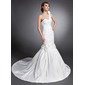 Mermaid Sweetheart One-Shoulder Chapel Train Taffeta Wedding Dress With Ruffle Flower(s) (002015132) Mermaid Sweetheart One-Shoulder Chapel Train Taffeta Wedding Dress With Ruffle Flower(s) (002015132)