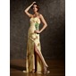Sheath Sweetheart Sweep Train Chiffon Prom Dress With Ruffle Beading Appliques (018020941)