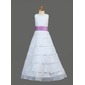 A-Line/Princess Scoop Neck Floor-Length Chiffon Charmeuse Flower Girl Dress With Sash Flower(s) (010002146)