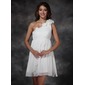 Empire One-Shoulder Short/Mini Chiffon Holiday Dress With Ruffle Flower(s) (020003254)