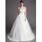 Ball-Gown Sweetheart Chapel Train Satin Tulle Wedding Dress With Ruffle Flower(s) (002001176)