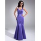 Mermaid V-neck Floor-Length Satin Bridesmaid Dress With Ruffle Beading (007001883)