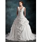 A-Line/Princess V-neck Chapel Train Taffeta Wedding Dress With Ruffle Beadwork Flower(s) (002001265) A-Line/Princess V-neck Chapel Train Taffeta Wedding Dress With Ruffle Beadwork Flower(s) (002001265)