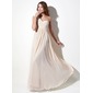 A-Line/Princess One-Shoulder Floor-Length Chiffon Lace Holiday Dress With Ruffle Beading (020016076)