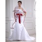 Mermaid Strapless Court Train Satin Wedding Dress With Lace Sashes Crystal Brooch (002012654)