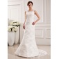 Mermaid Scoop Neck Sweep Train Satin Lace Wedding Dress (002019532)