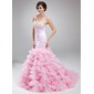 Mermaid Scoop Neck Court Train Organza Satin Prom Dress With Beading (018018798) Mermaid Scoop Neck Court Train Organza Satin Prom Dress With Beading (018018798)