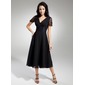 A-Line/Princess V-neck Tea-Length Chiffon Charmeuse Mother of the Bride Dress With Ruffle Beading (008014919)