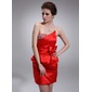 Sheath Scalloped Neck Short/Mini Charmeuse Cocktail Dress With Ruffle Beading (016008746)