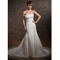 Empire Scalloped Neck Chapel Train Organza Satin Wedding Dress With Ruffle Lace Beadwork (002001323)