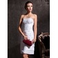 Sheath/Column Strapless Knee-Length Taffeta Wedding Dress With Lace Beadwork (002011535) Sheath/Column Strapless Knee-Length Taffeta Wedding Dress With Lace Beadwork (002011535)