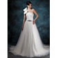 Ball-Gown One-Shoulder Court Train Satin Tulle Wedding Dress With Ruffle Beadwork (002011944) Ball-Gown One-Shoulder Court Train Satin Tulle Wedding Dress With Ruffle Beadwork (002011944)