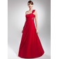 Empire One-Shoulder Floor-Length Chiffon Evening Dress With Ruffle Beading (017014686)
