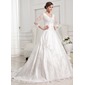 Ball-Gown V-neck Chapel Train Satin Tulle Wedding Dress With Lace Beadwork (002012846)