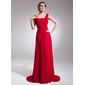 A-Line/Princess Square Necklin Court Train Chiffon Evening Dress With Ruffle (017014519) A-Line/Princess Square Necklin Court Train Chiffon Evening Dress With Ruffle (017014519)