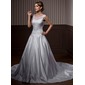 Ball-Gown Scoop Neck Chapel Train Organza Satin Wedding Dress With Embroidery Beadwork (002011445)