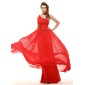 Empire One-Shoulder Floor-Length Chiffon Charmeuse Holiday Dress With Ruffle Sash (020016063)