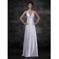 Sheath/Column Halter Sweep Train Charmeuse Wedding Dress With Ruffle Beadwork (002001609)
