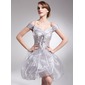 A-Line/Princess Off-the-Shoulder Short/Mini Organza Charmeuse Homecoming Dress With Ruffle Beading Sequins (022008945) A-Line/Princess Off-the-Shoulder Short/Mini Organza Charmeuse Homecoming Dress With Ruffle Beading Sequins (022008945)