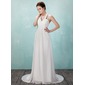 Empire Halter Court Train Chiffon Wedding Dress With Ruffle Beadwork (002011555)
