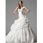 Ball-Gown Sweetheart Chapel Train Taffeta Wedding Dress With Ruffle Lace Flower(s) (002000461)