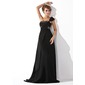 Empire One-Shoulder Sweep Train Chiffon Evening Dress With Ruffle Beading (017013775)