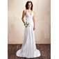 Sheath/Column Halter Sweep Train Charmeuse Wedding Dress With Ruffle Lace (002012054)