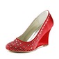 Satin Wedge Heel Closed Toe Pumps Wedding Shoes With Rhinestone (047020122) Satin Wedge Heel Closed Toe Pumps Wedding Shoes With Rhinestone (047020122)