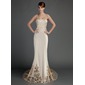 Sheath/Column Chapel Train Charmeuse Wedding Dress With Lace (002015727)