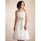 A-Line/Princess Scalloped Neck Tea-Length Satin Lace Wedding Dress With Ruffle Sashes (002011527)