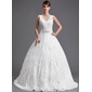 Ball-Gown V-neck Chapel Train Satin Lace Wedding Dress With Beadwork Sequins (002004754) Ball-Gown V-neck Chapel Train Satin Lace Wedding Dress With Beadwork Sequins (002004754)