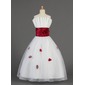 A-Line/Princess Scalloped Neck Floor-Length Organza Charmeuse Flower Girl Dress With Ruffle Sash Flower(s) (010014631)