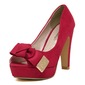 Velvet Chunky Heel Peep Toe Platform Pumps With Bowknot (085024455)