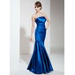 Mermaid Scalloped Neck Floor-Length Charmeuse Evening Dress With Ruffle (017002646)