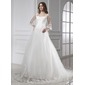Ball-Gown Square Neckline Cathedral Train Satin Tulle Wedding Dress With Lace (002015458) Ball-Gown Square Neckline Cathedral Train Satin Tulle Wedding Dress With Lace (002015458)