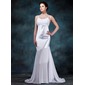 Sheath/Column Scoop Neck Sweep Train Chiffon Charmeuse Wedding Dress With Ruffle (002012670) Sheath/Column Scoop Neck Sweep Train Chiffon Charmeuse Wedding Dress With Ruffle (002012670)