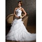 Mermaid One-Shoulder Court Train Organza Satin Wedding Dress With Ruffle (002011681)