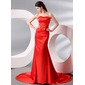 Sheath Sweetheart Court Train Charmeuse Evening Dress With Ruffle (017013995)