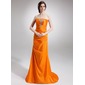 Sheath Strapless Sweep Train Taffeta Evening Dress With Ruffle Beading (017004355)