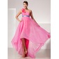 Empire One-Shoulder Asymmetrical Organza Prom Dress With Sash Flower(s) (018014472)