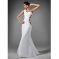 Mermaid One-Shoulder Sweep Train Chiffon Evening Dress With Ruffle Beading (017004345)