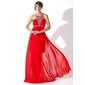 A-Line/Princess Scoop Neck Sweep Train Chiffon Prom Dress With Ruffle Beading (018021090)