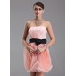 Sheath Strapless Short/Mini Organza Homecoming Dress With Ruffle Sash (022009145)