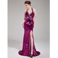 Mermaid Halter Sweep Train Sequined Prom Dress With Beading (018019684) Mermaid Halter Sweep Train Sequined Prom Dress With Beading (018019684)
