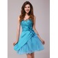 A-Line/Princess Sweetheart Knee-Length Taffeta Tulle Cocktail Dress With Ruffle Beading Flower(s) (016013972)