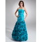 A-Line/Princess Floor-Length Taffeta Prom Dress With Ruffle Beading (018020805)