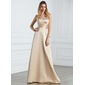 Empire Halter Floor-Length Satin Bridesmaid Dress With Ruffle (007001808)
