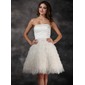 A-Line/Princess Strapless Knee-Length Satin Feather Cocktail Dress With Beading (016008426)
