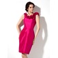 Sheath Scoop Neck Knee-Length Taffeta Bridesmaid Dress With Flower(s) (007004285)